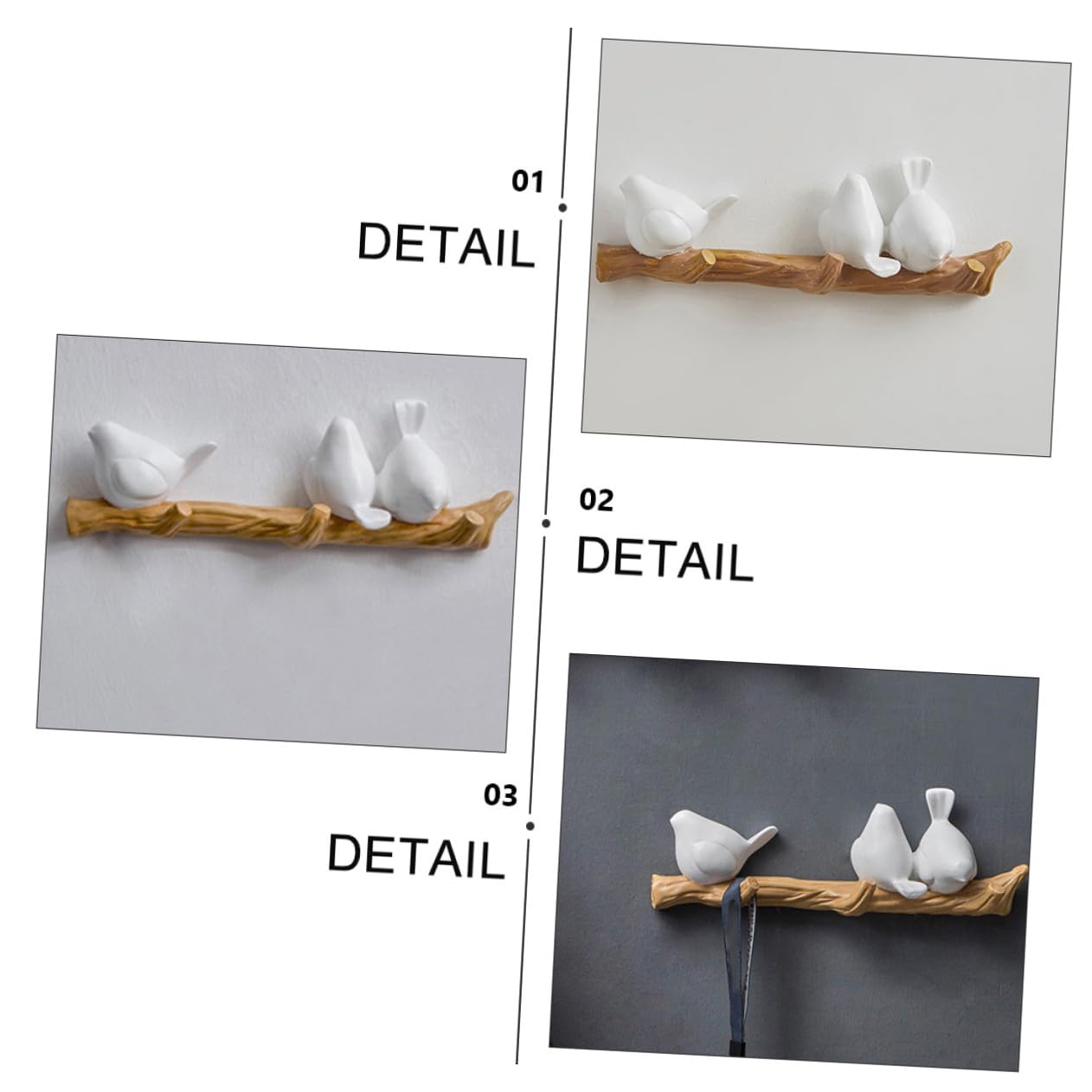 Gancho de Resina Blanco Rama Pájaro Pared