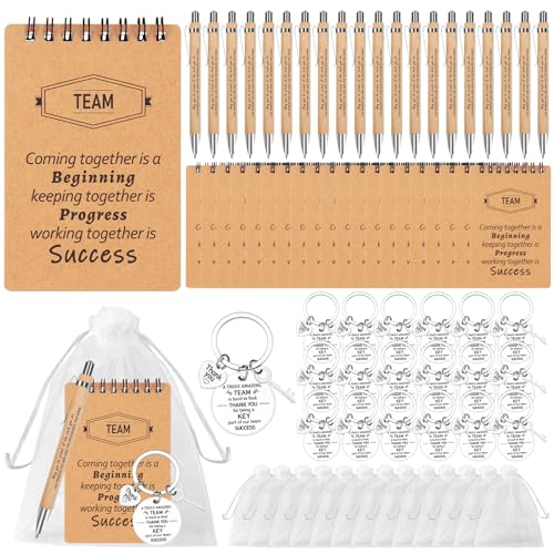Image of CZWZ 80 Pcs Employee Appreciation Gifts Set Include Notepad Pen Thank You Keychain Organza Bag, Going Away Retirement Birthday Christmas Team Gift for Member Coworker Staff(Brown)