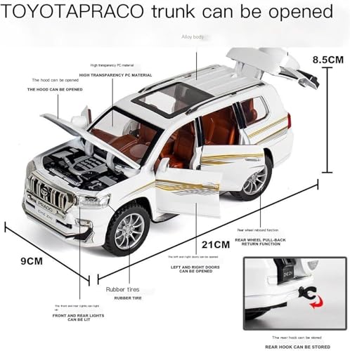 Image of Alokik Enterprise Compatible for 1:24 Toyota Prado Toy Car Model, Diecast Collectible Pull Back Model Car with Sound and Light, Toy Gift Vehicles for Adults Kids Boys Girls【White】