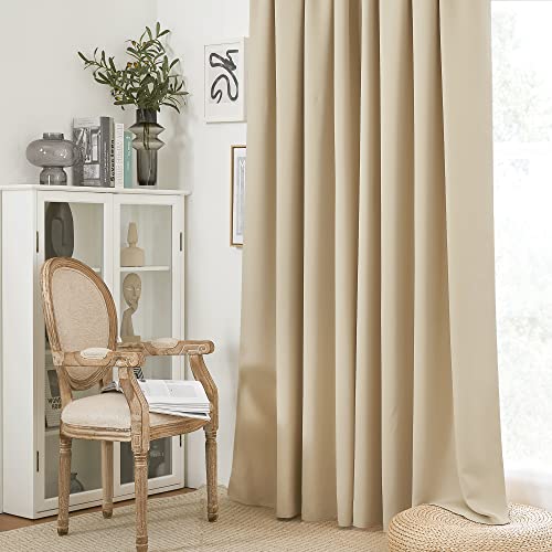 RYB HOME Blackout Curtains 95 inches Long 2 Panels Set, Farmhouse Thermal Insulated Window Curtains for Living Room Bay Window Bedroom Studio Backdrop Room Divider, Biscotti Beige, W52 x L95