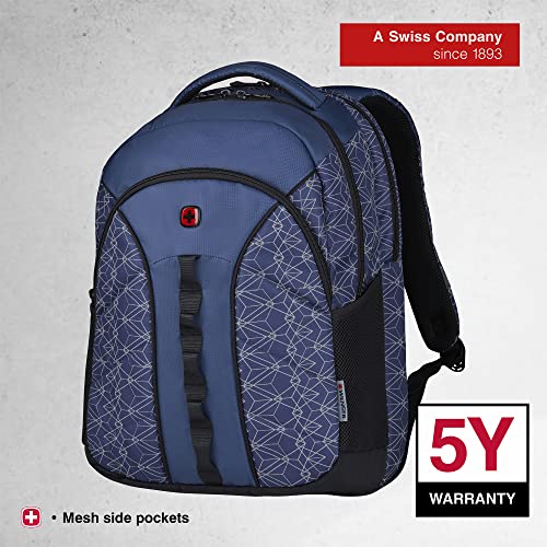 Image of WENGER BTS Sun 14 /16 Inch Laptop Backpack, 10 Inch Tablet Pocket in Navy Geo Print in Blie (27 litres)-Blend of Style & Function, Swiss Designed, 612036