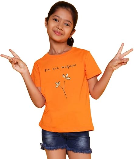 Nusyl Girls You are Magical Text Printed Cotton Blend Round Neck Half Sleeve T-Shirt