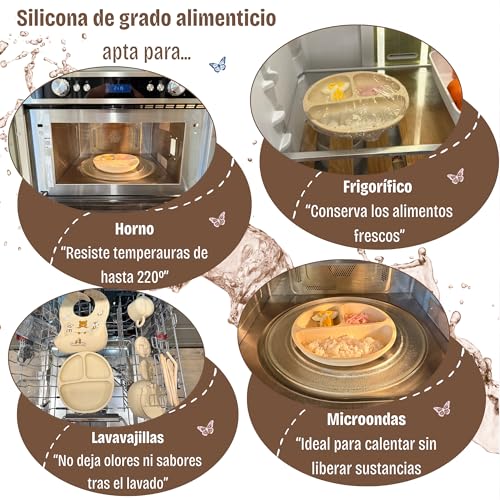 Miniatura 7 de Vajilla Bebe - Cubiertos Bebe, Vajilla Bebe Silicona, Plato Bebe, Baberos Bebe Impermeable, Precucharas Bebe Blw, Plato Bebe Ventosa, Cubiertos Infantiles, Babero Bebe Silicona Beige