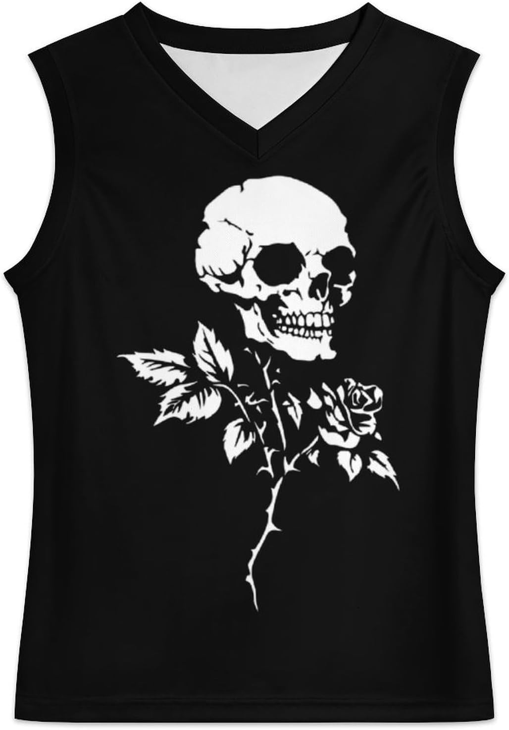 Skull Rose Head Men's V-Neck Basketball Tank Top Sleeveless Workout Tank Shirts Gym Fitness Tees Vest