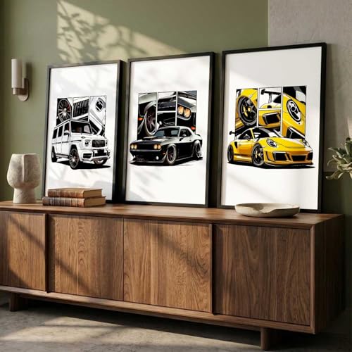 Image of kotart Big Sports Cars Framed Posters Gift Items for Boys Room Wall Decoration Bedroom Living Room Office Studio Decor | Car Poster Frame for Wall Decor Set Of 3 Size (10 X 13 inch)