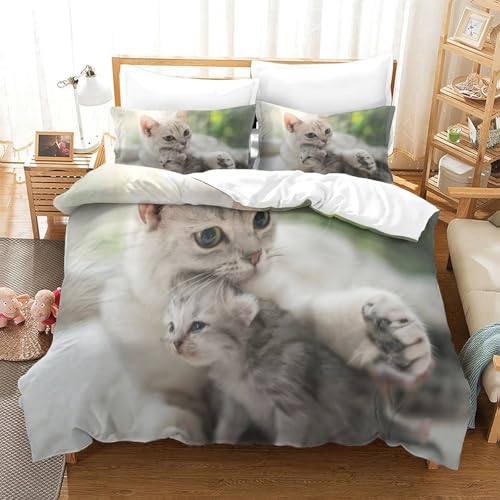 Housse de couette chaton mignon king size contre les allergies nocturnes