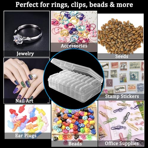 Image of DUOFIRE Bead Organizer 18 Clear Plastic Bead Storage Containers Hinged Lids | Portable Storage with Individual Boxes, Compact Design for Jewelry Making, Nail Art, Crafts, Small Parts, Home & Travel