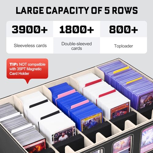 Image of ZLCA Trading Card Storage Box 5-Row with Handle, MTG Storage Box Holds 3900+ Cards with Commander Display, Top Loaders Organizer Case for TCG PTCG Sport Card(Black&Gold)