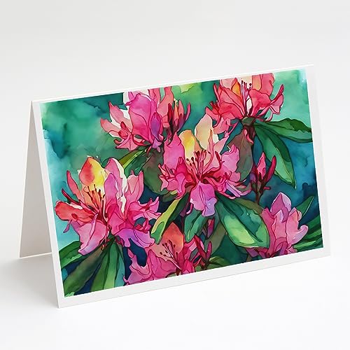 Caroline's Treasures DAC1716GCA7P West Virginia Rhododendrons in Watercolor Greeting Cards and Envelopes Pack of 8 Blank Cards with Envelopes Whimsical A7 Size 5x7 Blank Greeting Cards