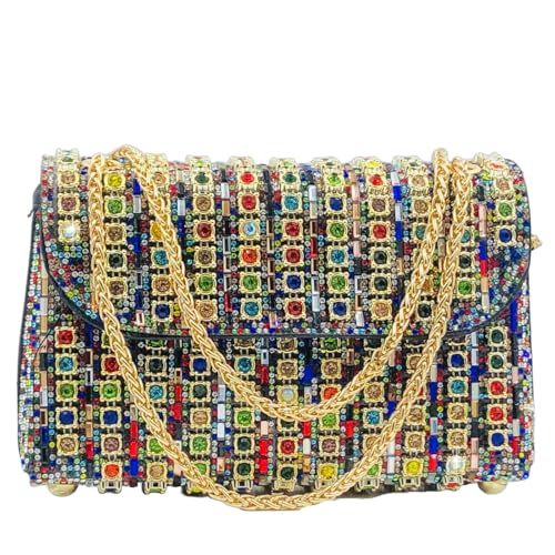 Bolsas femininas de cristal de cristal com strass para noite, Multi, Small