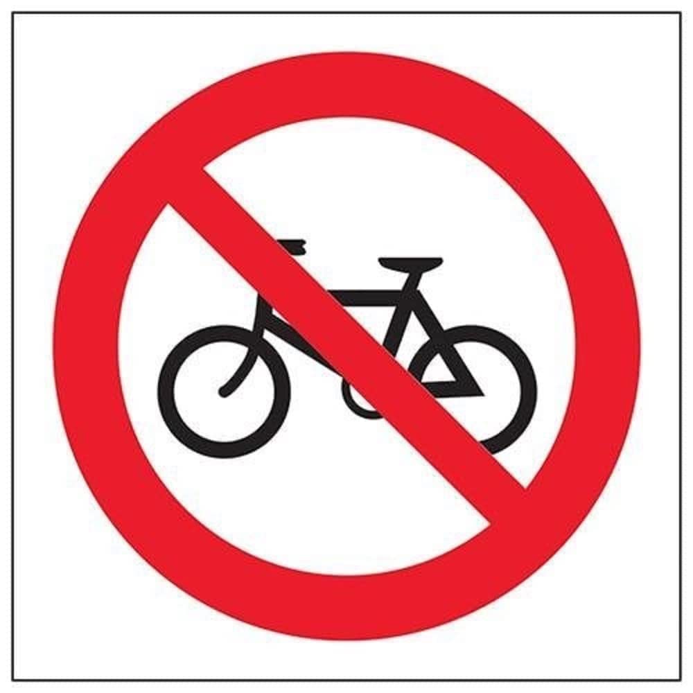 V Safety 51014AF-R No Cycling Symbol Prohibition Sign - Square - 100mm x 100mm - 1mm Rigid Plastic, Black, Red