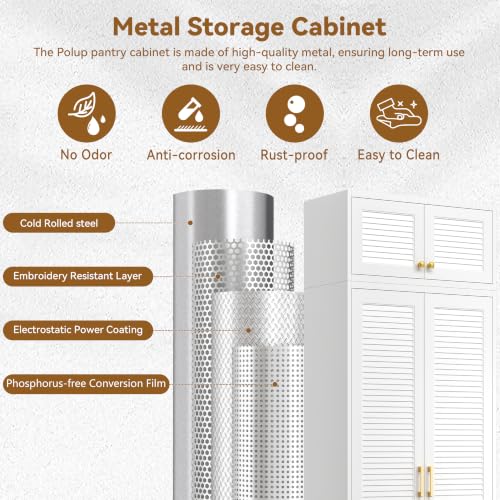 Image of Polup Kitchen Pantry Cabinet, 90 inch Tall Metal Storage Cabinet, Food Pantry cabinets with Doors and Shelves, Steel Cabinets for Living Room, Dining, White,16 inch D x 32 inch W x 90 inch H, Assembly Required