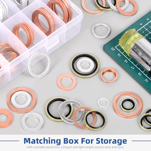 Image of Glarks 143pcs 10 Sizes Automotive Oil Drain Plug Gasket Kit M8 M10 M12 M14 M16 M18 M20 M22 Aluminum Copper Steel Oil Crush Washer Seal Oil Drain Plug Crush Washer