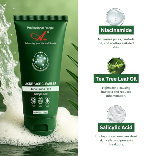 Image of A+ 0.5% Salicylic Acid Acne & Pimple Clear Face Cleanser For Men and Women Acne Cleanser Facewash for Oily Skin Dermatologist Inspired Face Wash for Oily Skin Women Deep Pore Care 100g