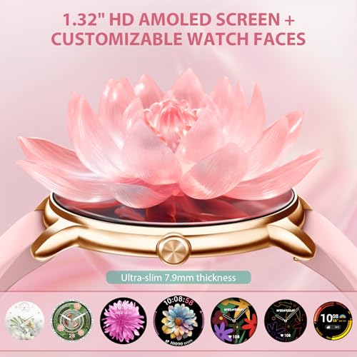 Image of Smart Watch for Women, Ultra-Slim 1.32 inch AMOLED Answer /Make Call, 100+ Sport Modes, Female Health /HR /Sleep, 2 Straps, IP68 Waterproof, Fitness Tracker for iPhone Samsung Android