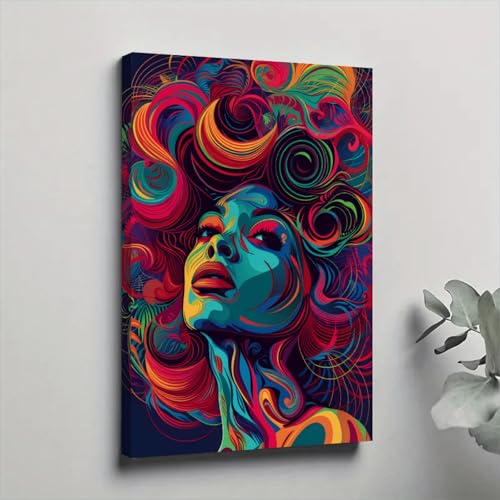 Décoration murale salon affiche sur toile abstraite rétro femme avec cadre 50x70 cm