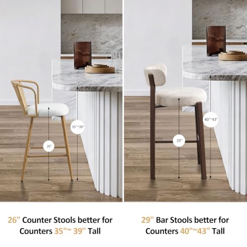 Butacos modernos tapizados, set de 2 unidades, asiento acolchado grueso y reposapiés, patas metálicas con acabado nuez, color beige miniatura 6