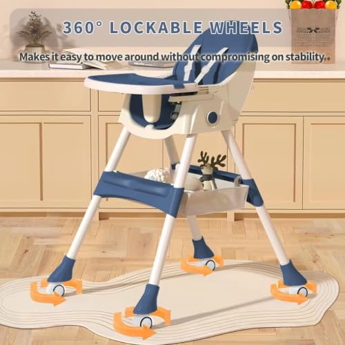 Image of High Chairs for Babies and Toddlers, 4 in 1 Convertible Baby High Chair, Portable High Chair for Travel with Adjustable Height and Back, Foldable HighChair with Wheels& Pu Cushion