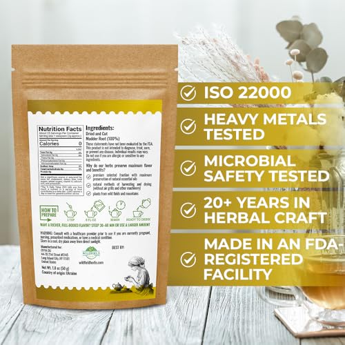 Image of 1.8 oz. Dried Madder Root Herb Tea (Rubia Tinctorum) Dried Cut Madder Roots Herbal Tea - 50g