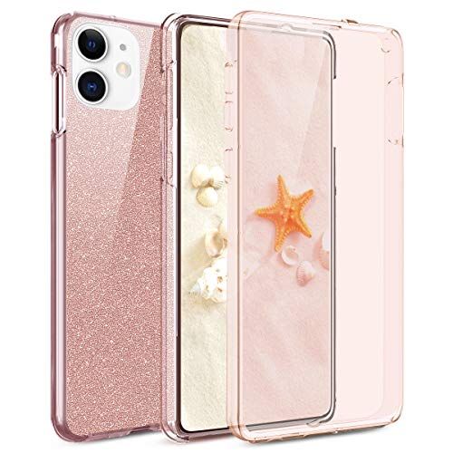 Compatible con iPhone 11, carcasa completa, 360 grados de brillo, transparente, de silicona TPU, funda para teléfono móvil, carcasa frontal para iPhone 11. Rosegold Cover