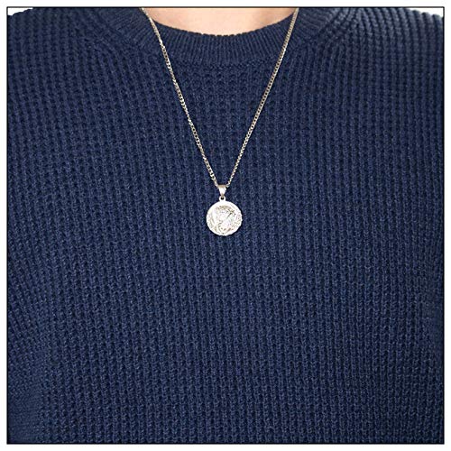 Heavstjer W213S1084-WHITE Fashion Stainless Steel Jesus Portrait Round Pendant Coin Necklace thumb #5