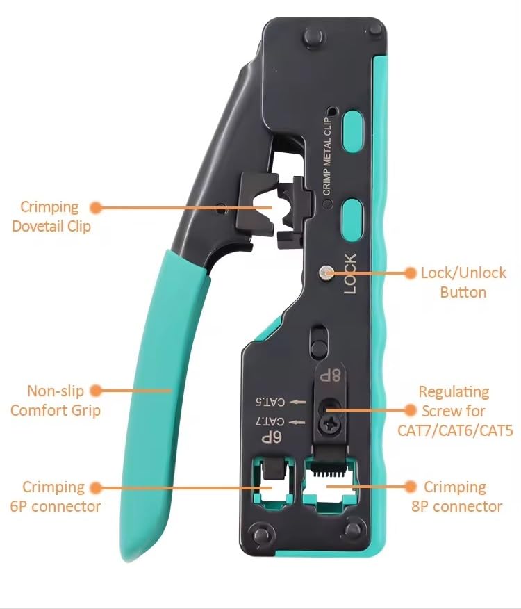 Image of SmartTech Cat7 / Cat5 Crimping PassThrough Tool Kit With Wire Stripper Cutter for Network RJ45 Ethernet LAN Cable Compatible With Connectors Cat5 Cat5e Cat6 Cat6A Cat7 and RJ11 RJ12 Telephone Cable