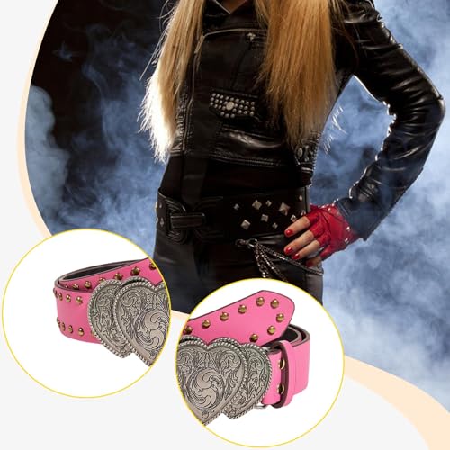 Waist Belt Jewelry Gifts 3.8cm Wide Vintage Waistband Comfortable for Women Western Cowboy Cowgirl Belt for Nightclubs, Rose Pink2
