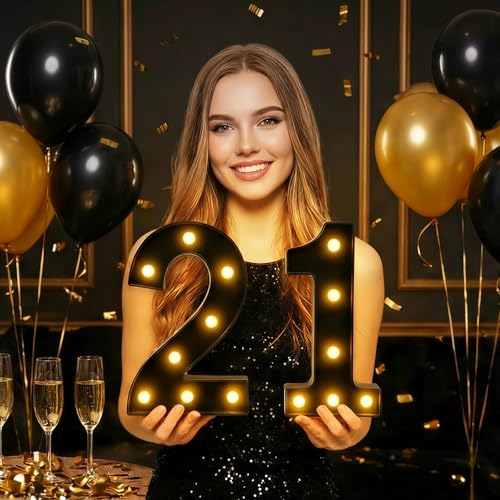 Image of 21st Birthday Decorations for Her Him, Black Light-Up Number 21 Sign, Battery-Operated Illuminated Party Table Decoration Backdrop Wall Decor, 21st Birthday Gifts for Him Her ZJDZTK