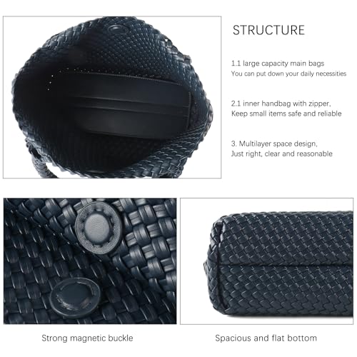Image of Hand Woven Bag Tote BagS For Women Top Handle Shoulder Vegan Leather Large Travel Beach Hobo Handbag