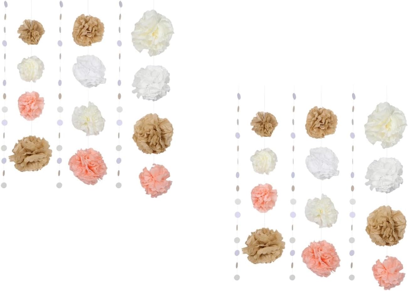 LUOZZY 2 Sets Wedding Baby Shower Decor Tissue Paper Pom Poms with Circle Dots Garland Strings Hanging Backdrop for Birthday Party