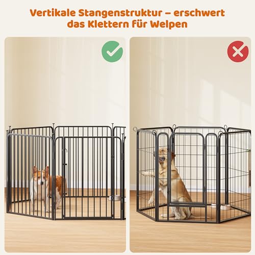Yaheetech Welpenauslauf 8-teilig 80cm hoch, Welpenlaufstall mit integriertem Schloss, Geräuscharme Rohre, Bodenschoner, 8 mm Verstärkte Metalldrähte, Hundelaufstall für Wohnung & Garten