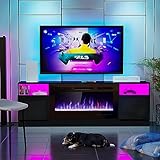 AHB 70" Fireplace TV Stand for TVs Up to 80" with 36" Electric Fireplace, TV Console for The Living Room, LED Light Entertainment Center, Storage Cabinet, Media Console Table