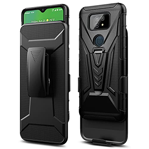 Nznd Case For Cricket Ovation 2 / At&T Maestro Max (2021) With Tempered Glass Screen Protector (Maximum Coverage), Belt Clip Holster With Built-In Kickstand, Heavy Duty Protective Phone Case (Black) #TOP1