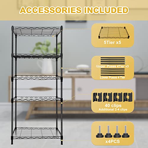 5-Tier Wire Shelving Unit And Storage, Shelves For Storage Height Adjustable Metal Wire Rack Shelving For Garage Kitchen Pantry Closet Laundry Bathroom Load 440Lbs (21.5 X 11.5 X 59.5 Inch) #TOP7