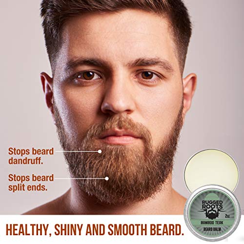 Beard Balm For Men By Rugged Roots-Hair Nourishing Beard Balm With Bamboo Teak Scent For Healthy Beards-Strong Beard Growth And Strengthen Hair-Small Gift Perfect For Stocking Stuffers For Men #TOP1
