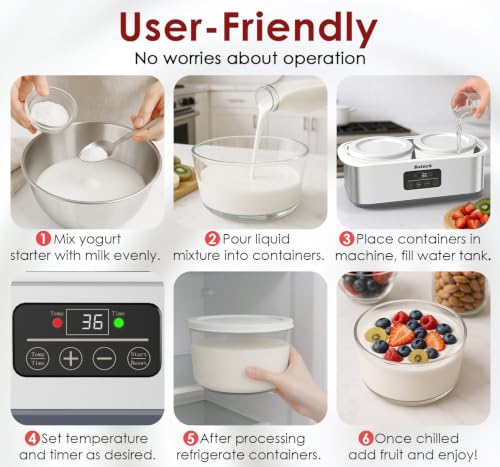 Image of Suteck Yogurt Maker for Probiotic Greek Yogurt with Timer & Temp Control | Make Real Yogurt at Home, No Additives, Precise 68-131F Control & 48H Timer, 2 x 1QT Glass Jars, BPA-Free & Dishwasher-Safe