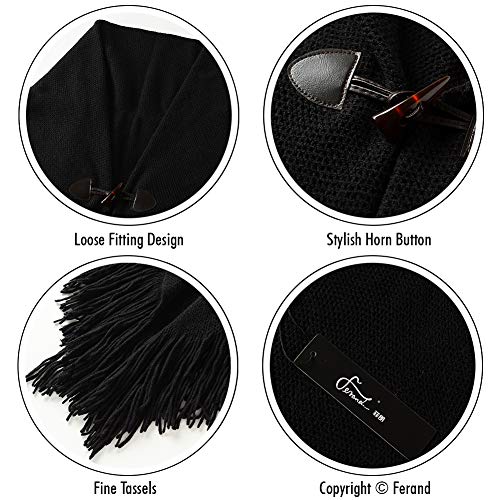 Ferand Women’s Loose Fitting Poncho Cape Shawl with Stylish Horn Buttons, V Neckline and V Hem4