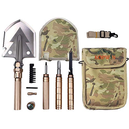 Folding Shovel and Camping Multitool - Survival Shovel with Heavy Duty Blade. Portable and Lightweight Military Grade Camp Shovel and Entrenching Tool for Hiking, Snow, Backpacking, and Car Safety.