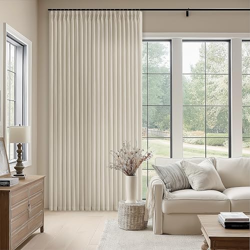 Image of Extra Wide Oatmeal Pinch Pleat Semi Sheer Linen Curtain 70x84 Inch 1 Panel | Pinch Pleated, 70 inch wide 84 inch Long, Light Filtering Privacy, Bedroom Dining Room, Faux Textured, Farmhouse Cottage