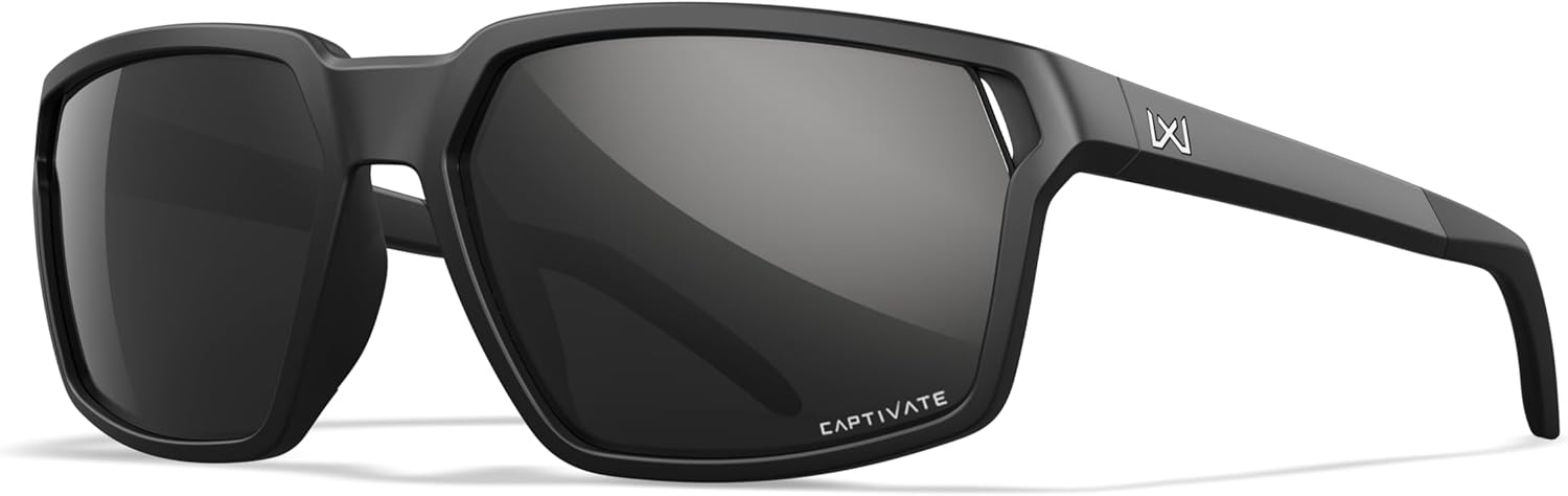 Wiley X WX Sierra Sunglasses Safety Glasses for Men Shatterproof UV Eye Protection for Combat and Shooting Captivate Polarized Black Mirror Lenses Matte Black Frames