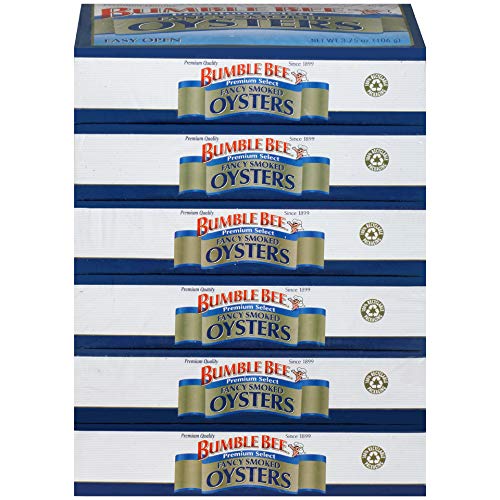 Miniatura 2 de BUMBLE BEE Fancy - Ostras ahumadas, lata de 3.75 onzas (paquete de 6), enlatadas de ostras, alto contenido de proteínas, alimentos keto y aperitivos