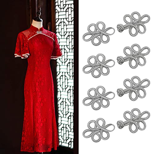 20 Pairs Chinese Knots Frog Buttons Closure Sewing Fasteners Costumes Buttons For Taoist Clothing Cheongsam Cape Cloak Sweater Cardigan Shrug Silver #TOP1