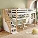 Gegtuon Etagenbett Bett 90x200 mit Tisch für Kinder, Kinderbett mit Stauraum Treppe & Regal, Hochbett Hausbett Bettgestell mit Lattenrost & Rausfallschutz für Kinderzimmer, ohne Matratze, Weiß&Natur