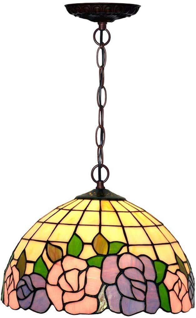 HPTHLY Chandeliers, Tiffany Style Stained Glass European Pastoral Hanging Lamp With Handmade Lampshade, Suitable For Decorating Room