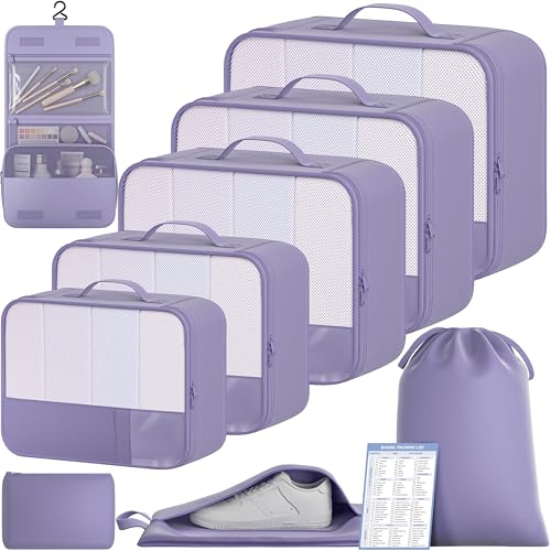 Image of BAGAIL 9 Set Packing Cubes with Packing List Luggage Packing Organizers for Travel Accessories (Dusty Purple)