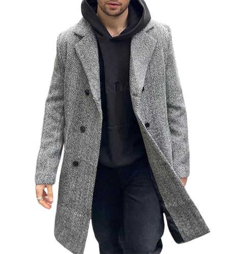 chouyatou Men's Winter Casual Lapel Wool Blazer Jacket Double Breasted Wool Blend Pea Coat Overcoat