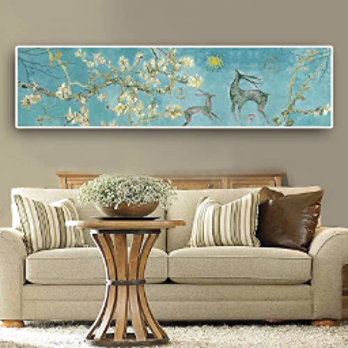 Peintures affiches amandier cerf pour creer un salon scandinave chaleureux et cocooning