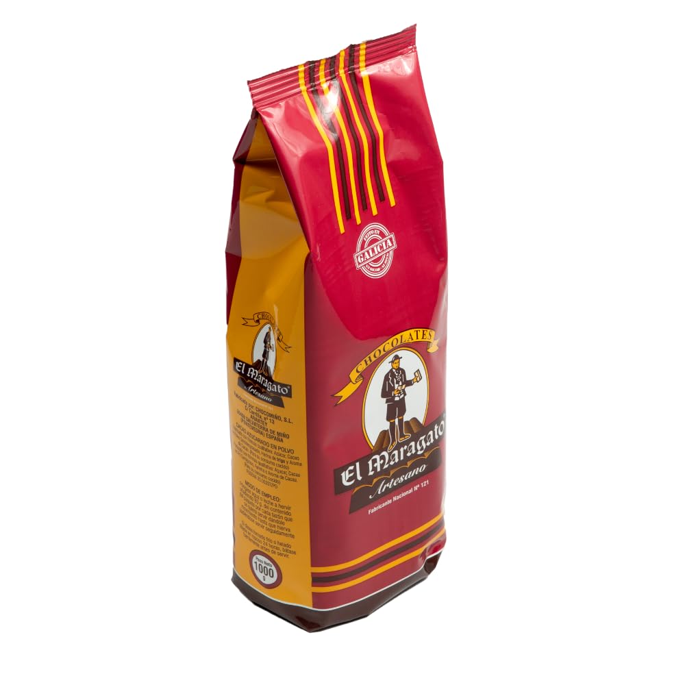 El Maragato Chocolate a la Taza Artesano – Chocolate en Polvo con Azúcar – 4 Bolsas 1 kg – Uso Profesional y Doméstico – Elaborado en Galicia