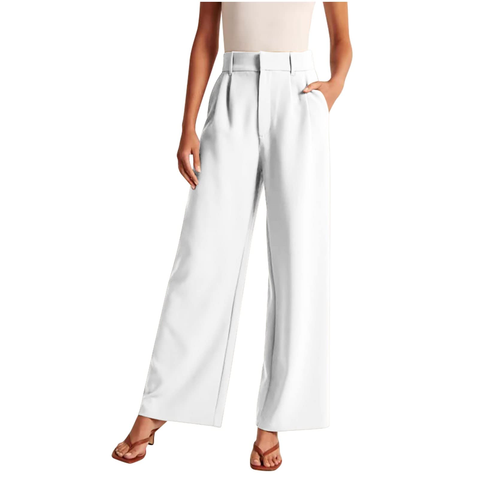 Akklian Wide Leg Dress Pants Women High Waisted Business Casual Pants Long Length Pleated Suit Pants Trendy Office