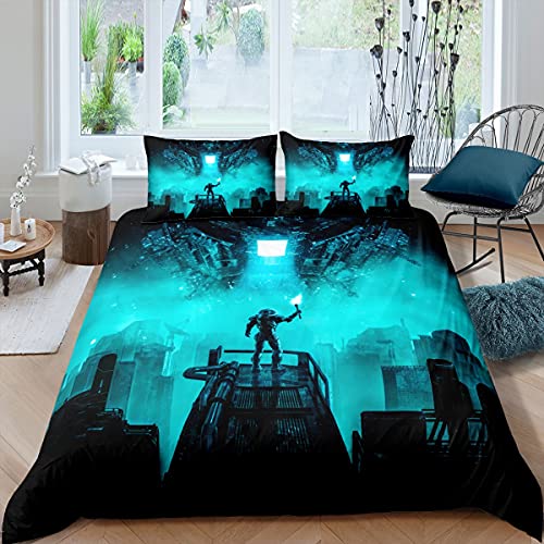 Parure de lit 3 pièces sur le thème de la science fiction, housse de couette pour garçons et filles, homme avec flamme, fumée, ultra douce, pour lit double